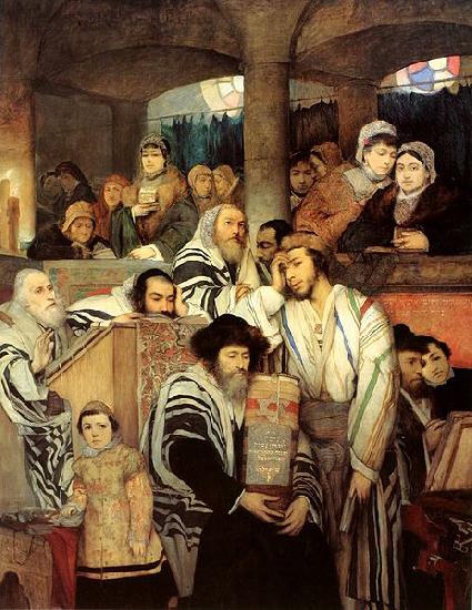 Maurycy Gottlieb Jews Praying in the Synagogue on Yom Kippur